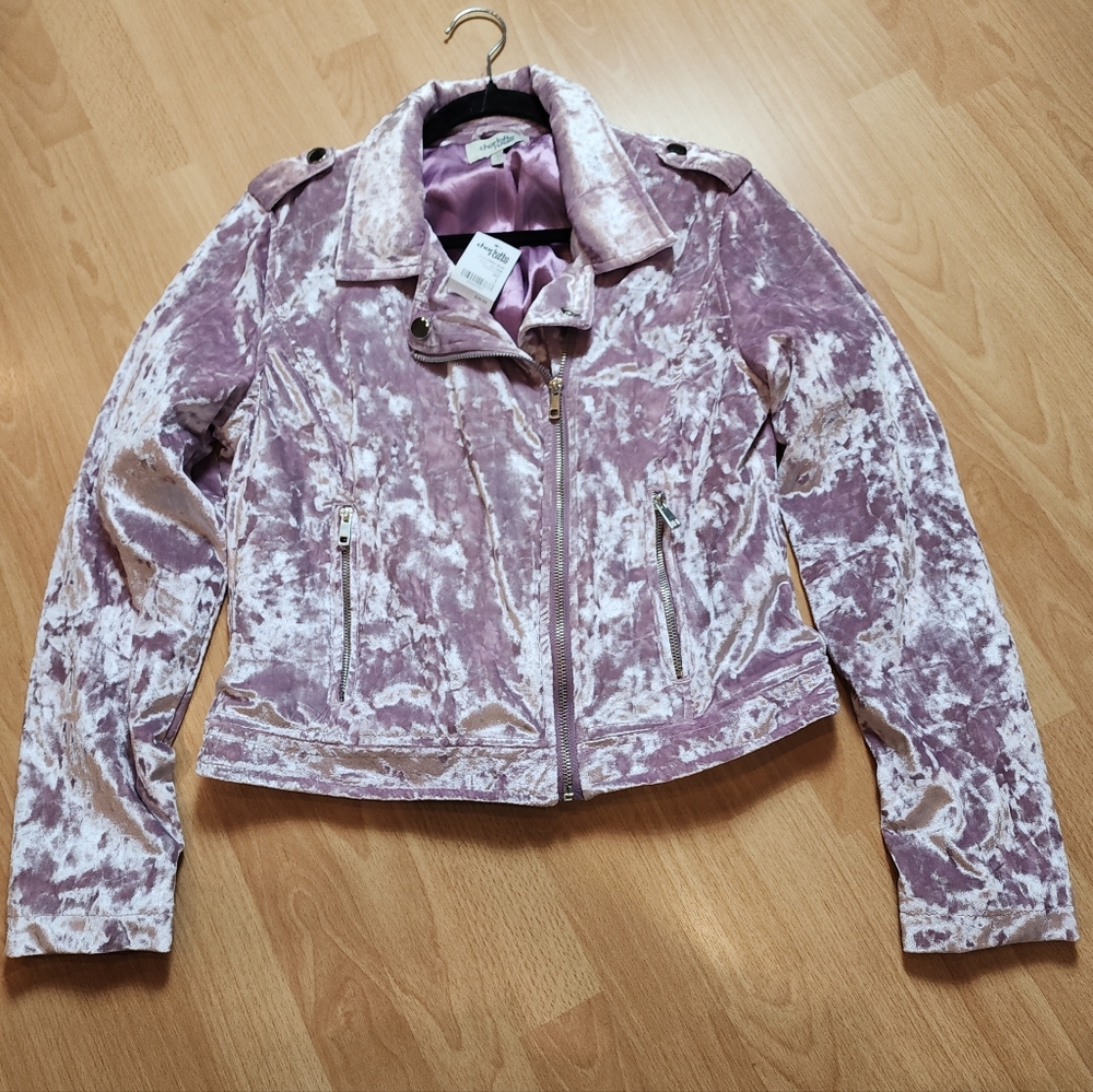 NWT Purple Velvet Zip Up Jacket Size Large Stretchy Lilac Orchid Charlotte Russe